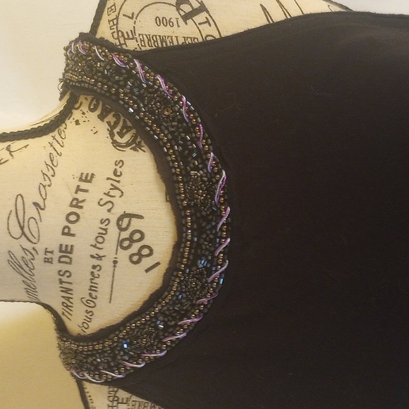 Free People Black Jeweled Metalic Beaded Neck Sleeveless Top - Picture 2 of 6